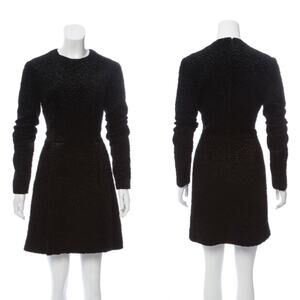 Carven Black Velvet Mini Dress Faux Fur Size M US8 FR40 Party Evening Wear NEW